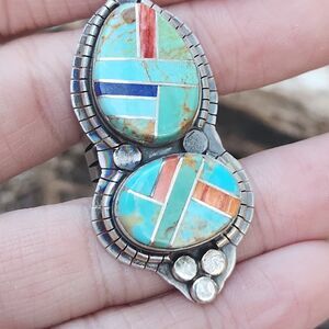 Wilson Dawes Navajo inlay Turquoise Lapis Spiny Oyster handmade ring SZ 6.75